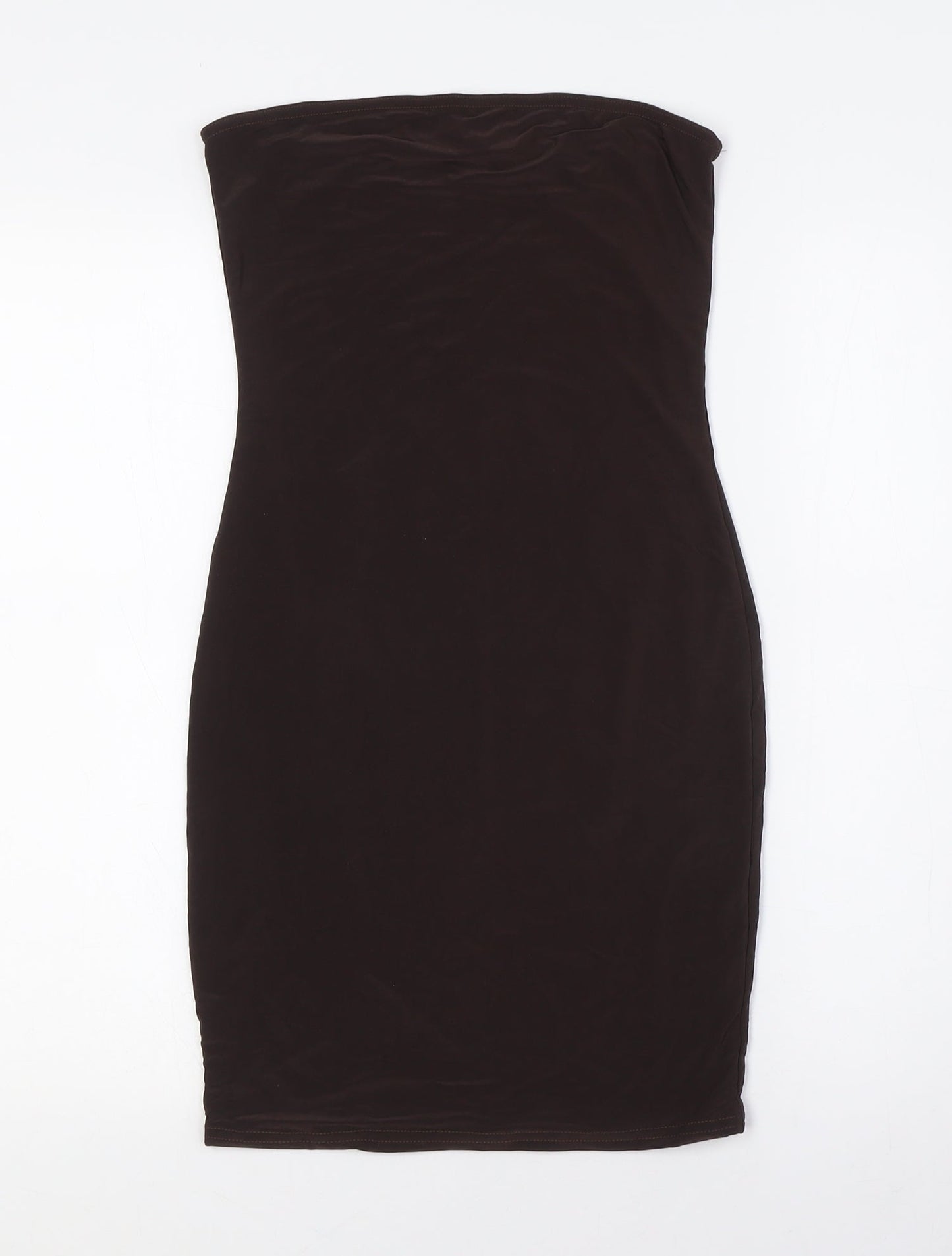 Boohoo Womens Brown Polyester A-Line Size 10 Off the Shoulder