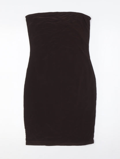 Boohoo Womens Brown Polyester A-Line Size 10 Off the Shoulder