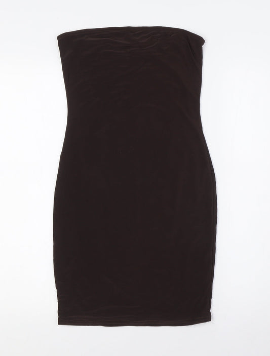 Boohoo Womens Brown Polyester A-Line Size 10 Off the Shoulder