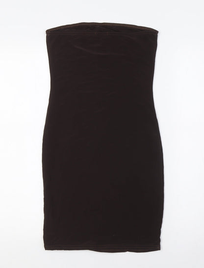 Boohoo Womens Brown Polyester A-Line Size 10 Off the Shoulder