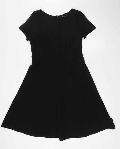 Marks and Spencer Womens Black Polyester A-Line Size 12 Boat Neck - Textured