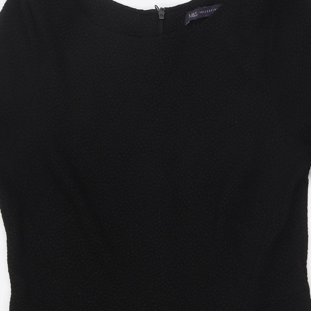 Marks and Spencer Womens Black Polyester A-Line Size 12 Boat Neck - Textured
