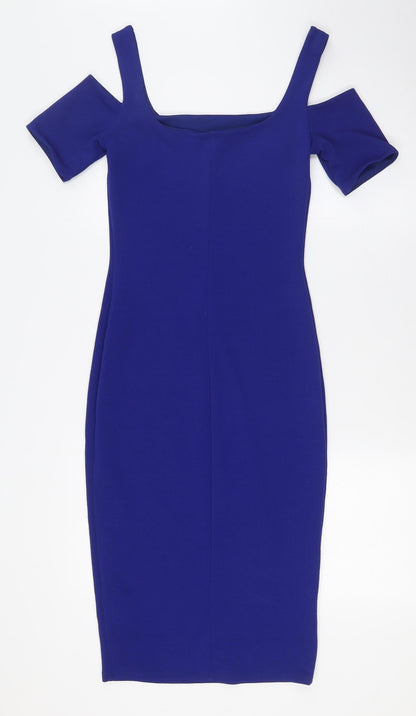 Miss Selfridge Womens Blue Polyester A-Line Size 8 Scoop Neck - Cold Shoulder