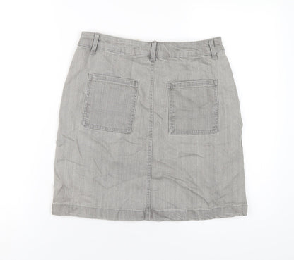 Marks and Spencer Womens Grey Cotton A-Line Skirt Size 8 Zip