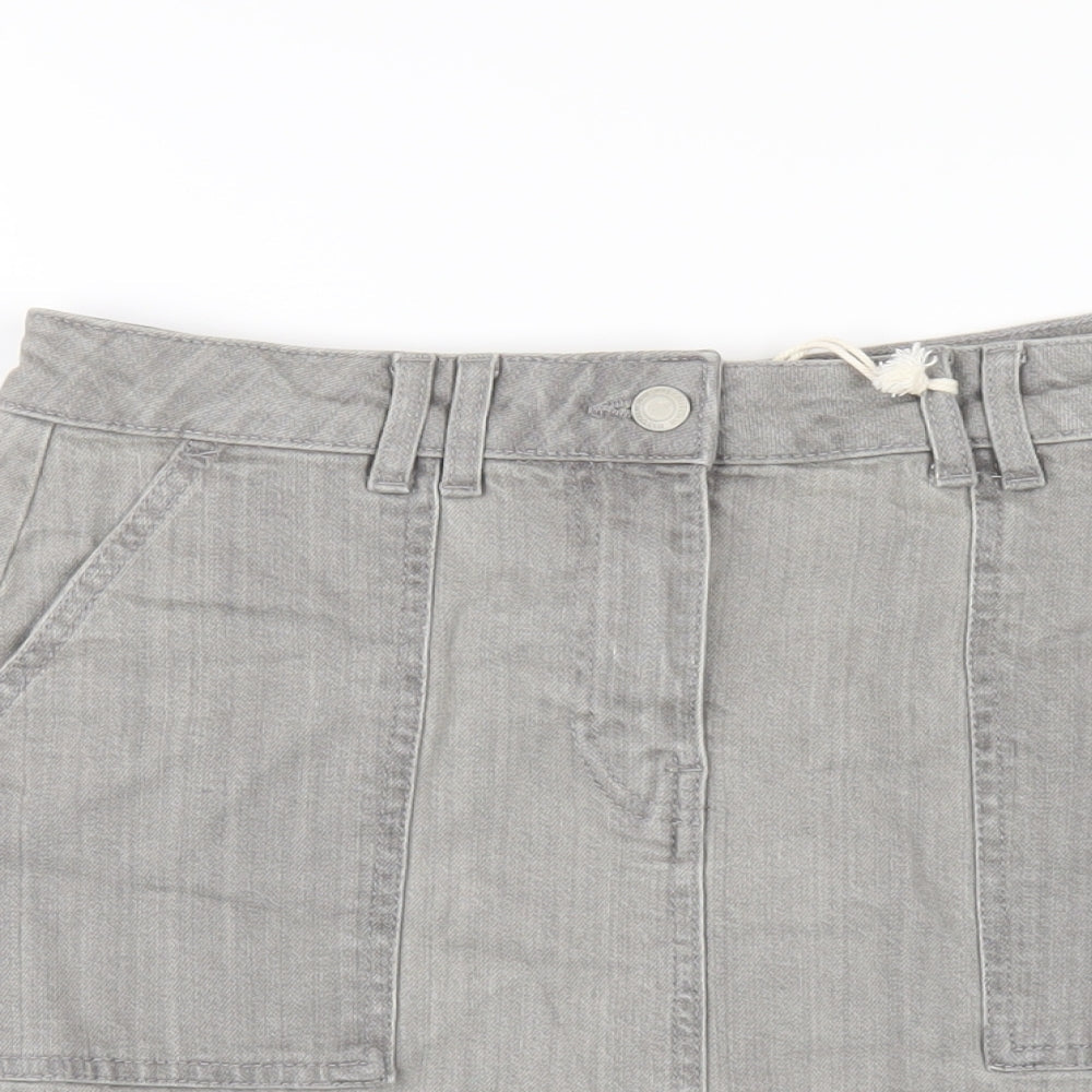 Marks and Spencer Womens Grey Cotton A-Line Skirt Size 8 Zip