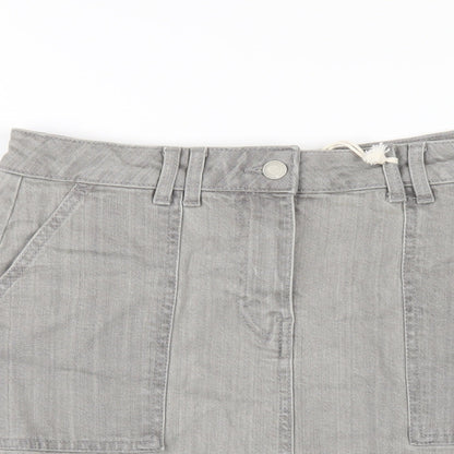 Marks and Spencer Womens Grey Cotton A-Line Skirt Size 8 Zip