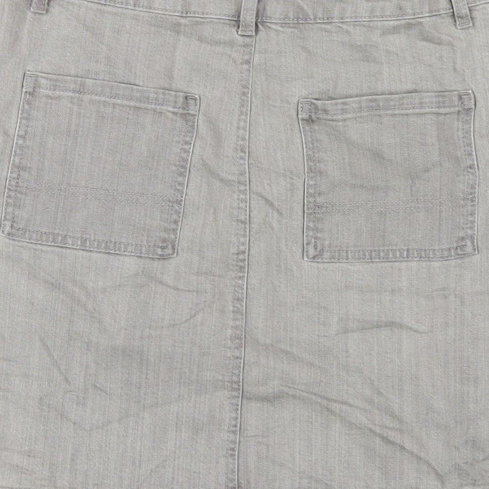 Marks and Spencer Womens Grey Cotton A-Line Skirt Size 8 Zip