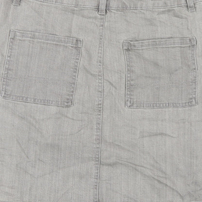Marks and Spencer Womens Grey Cotton A-Line Skirt Size 8 Zip