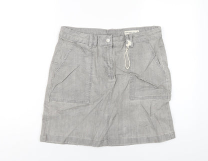 Marks and Spencer Womens Grey Cotton A-Line Skirt Size 10 Zip