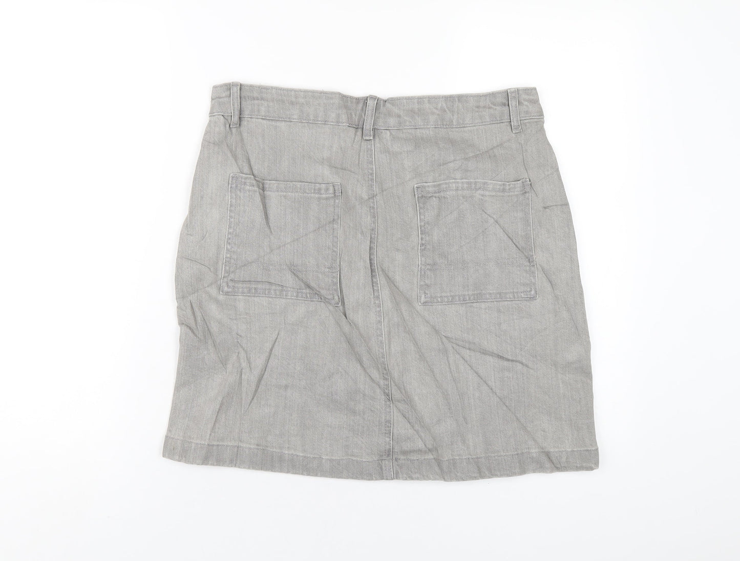 Marks and Spencer Womens Grey Cotton A-Line Skirt Size 10 Zip