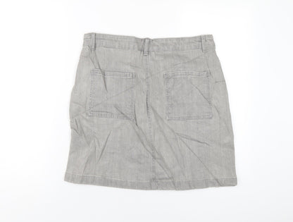 Marks and Spencer Womens Grey Cotton A-Line Skirt Size 10 Zip