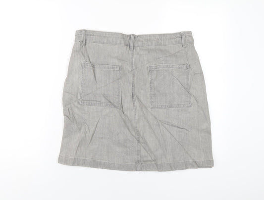 Marks and Spencer Womens Grey Cotton A-Line Skirt Size 10 Zip