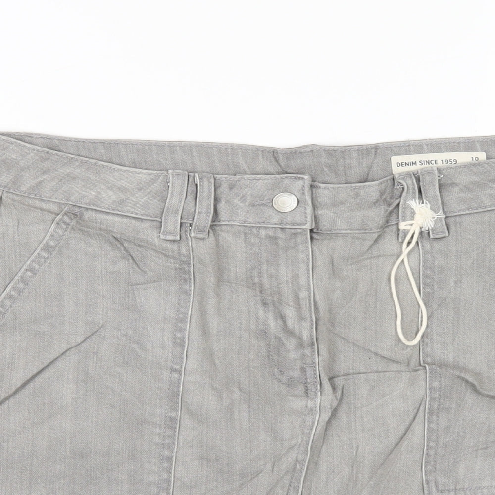 Marks and Spencer Womens Grey Cotton A-Line Skirt Size 10 Zip