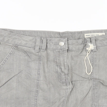 Marks and Spencer Womens Grey Cotton A-Line Skirt Size 10 Zip