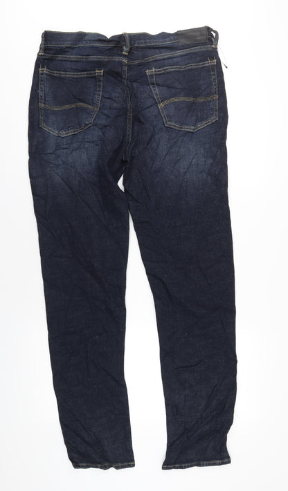 Marks and Spencer Mens Blue Cotton Straight Jeans Size 34 in L33 in Slim Zip
