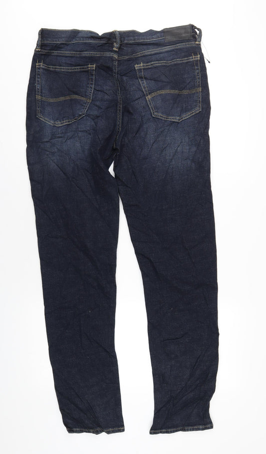 Marks and Spencer Mens Blue Cotton Straight Jeans Size 34 in L33 in Slim Zip