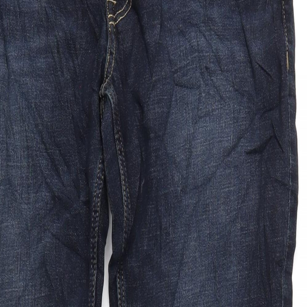 Marks and Spencer Mens Blue Cotton Straight Jeans Size 34 in L33 in Slim Zip