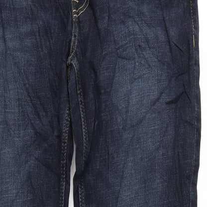 Marks and Spencer Mens Blue Cotton Straight Jeans Size 34 in L33 in Slim Zip