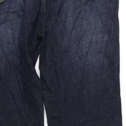 Marks and Spencer Mens Blue Cotton Straight Jeans Size 34 in L33 in Slim Zip