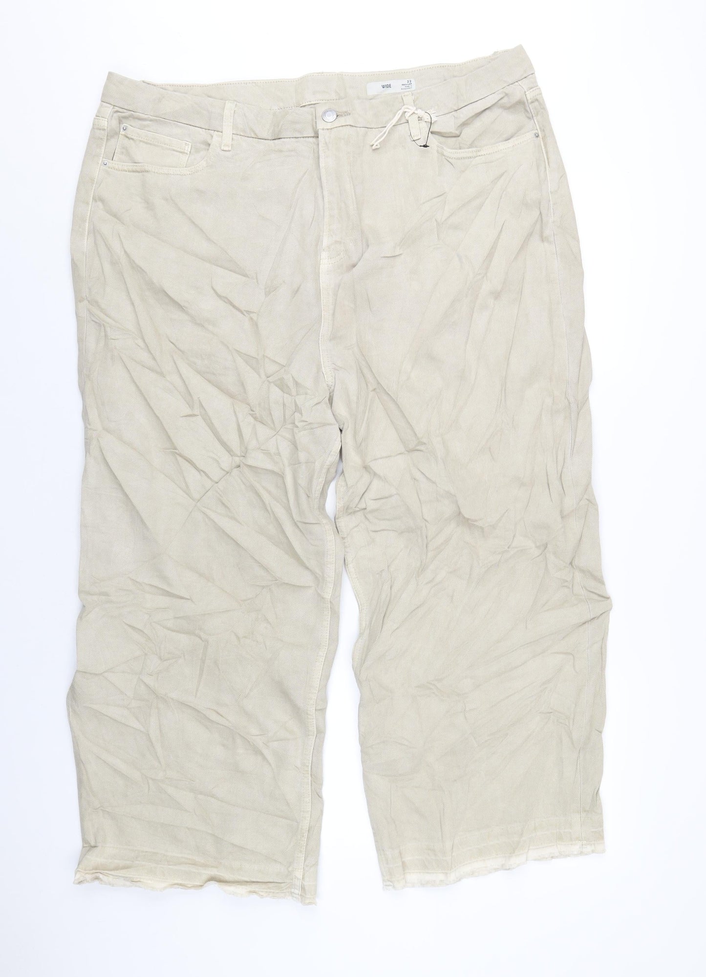 Womens UK Size 22 Marks and Spencer Regular Fit Wide-Leg Beige Jeans