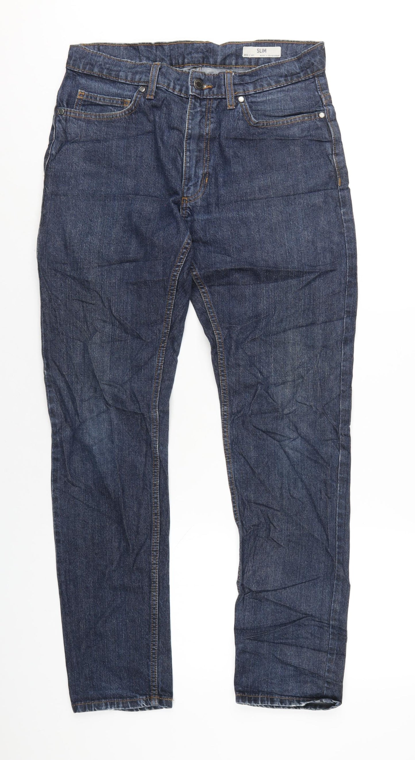 Marks and Spencer Mens Blue Cotton Straight Jeans Size 30 in L31 in Regular Zip