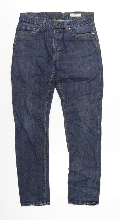 Marks and Spencer Mens Blue Cotton Straight Jeans Size 30 in L31 in Regular Zip