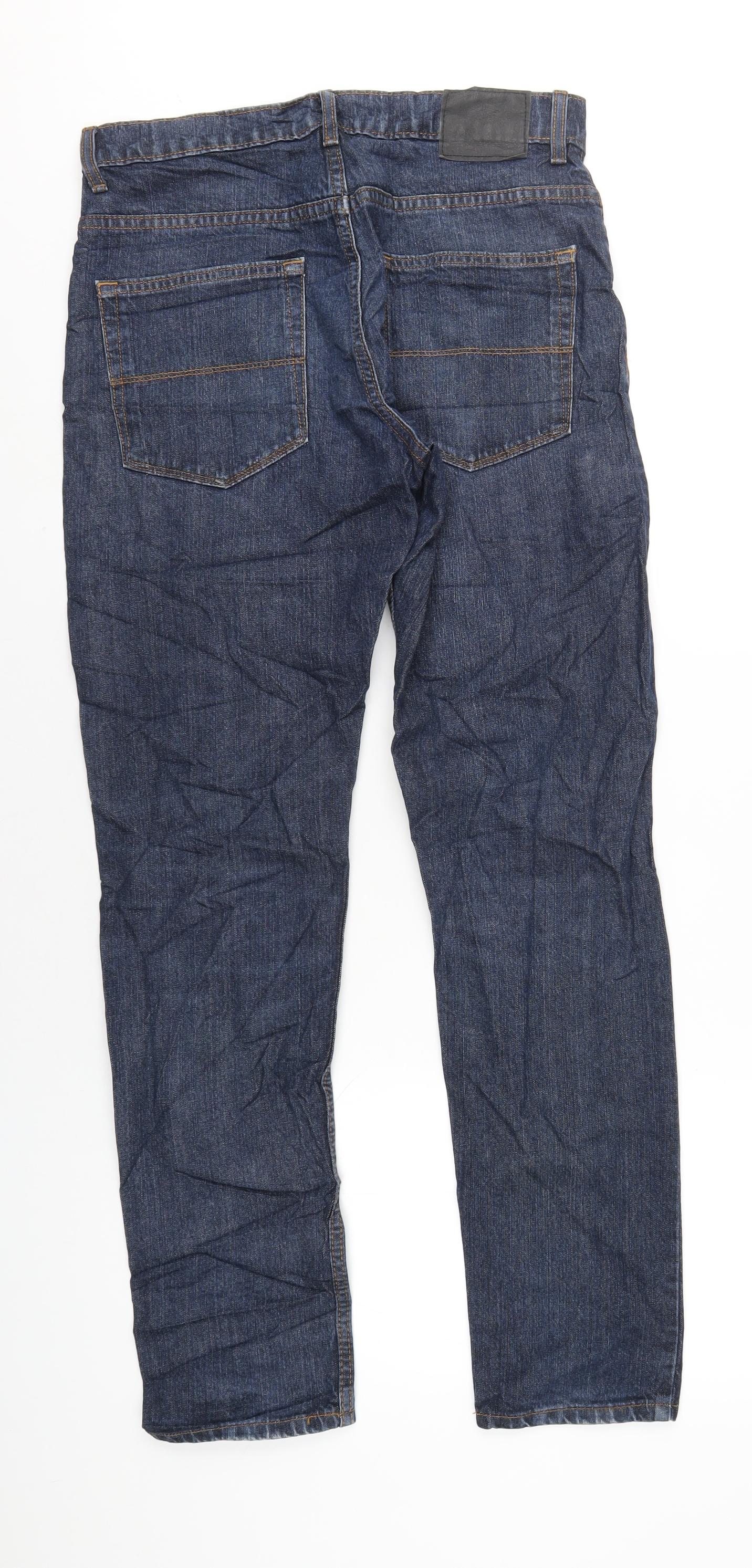 Marks and Spencer Mens Blue Cotton Straight Jeans Size 30 in L31 in Regular Zip