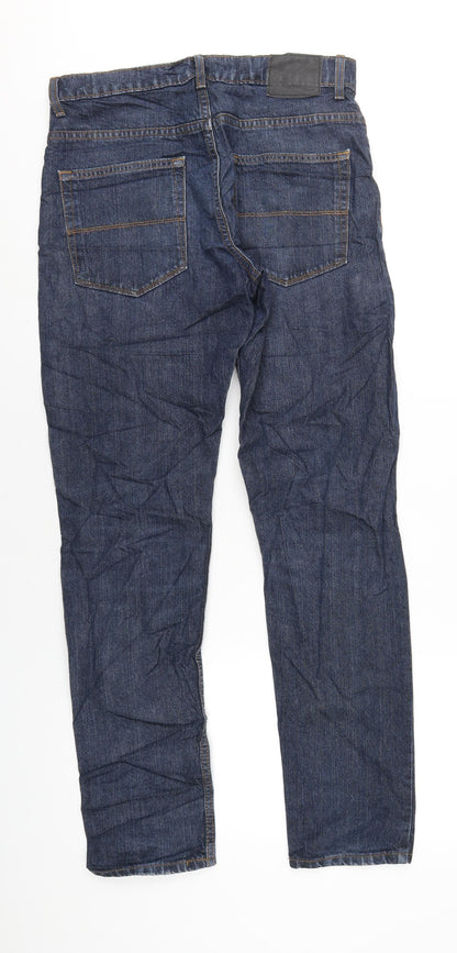 Marks and Spencer Mens Blue Cotton Straight Jeans Size 30 in L31 in Regular Zip