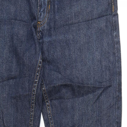 Marks and Spencer Mens Blue Cotton Straight Jeans Size 30 in L31 in Regular Zip