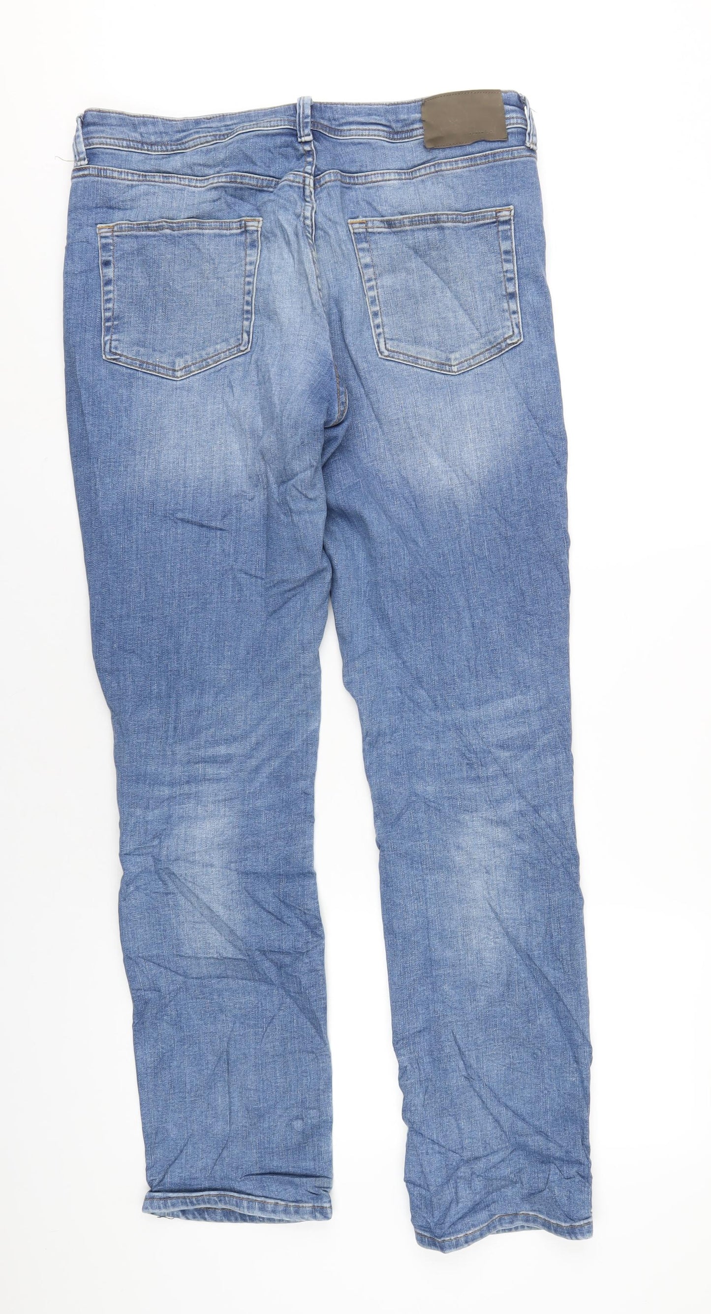 Denim & Co. Mens Blue Cotton Straight Jeans Size 34 in L34 in Regular Button