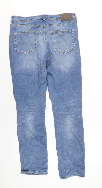 Denim & Co. Mens Blue Cotton Straight Jeans Size 34 in L34 in Regular Button