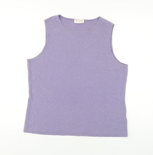 Bonmarché Womens Purple Nylon Basic T-Shirt Size L Round Neck