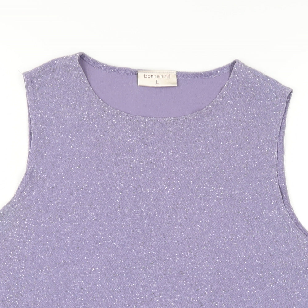 Bonmarché Womens Purple Nylon Basic T-Shirt Size L Round Neck