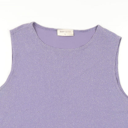 Bonmarché Womens Purple Nylon Basic T-Shirt Size L Round Neck
