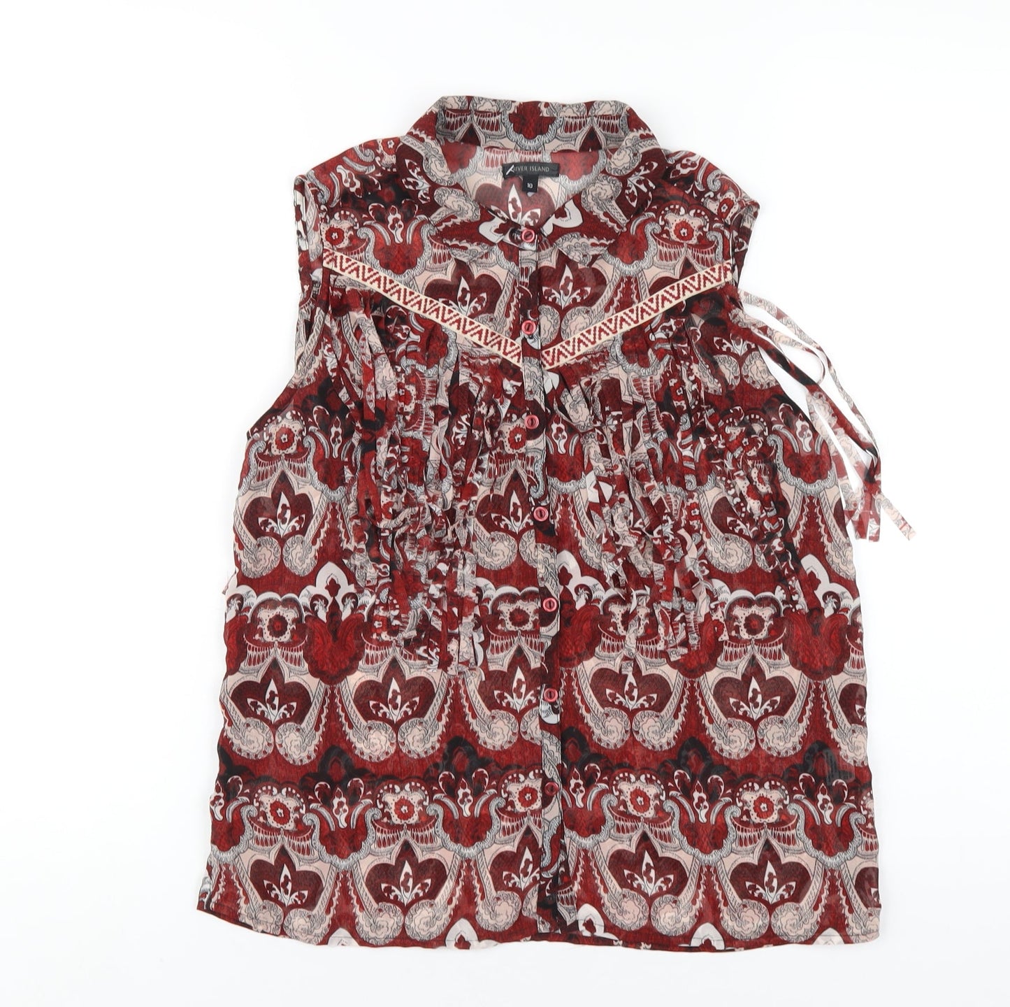 Womens UK Size 10 River Island Red Basic Button-Up