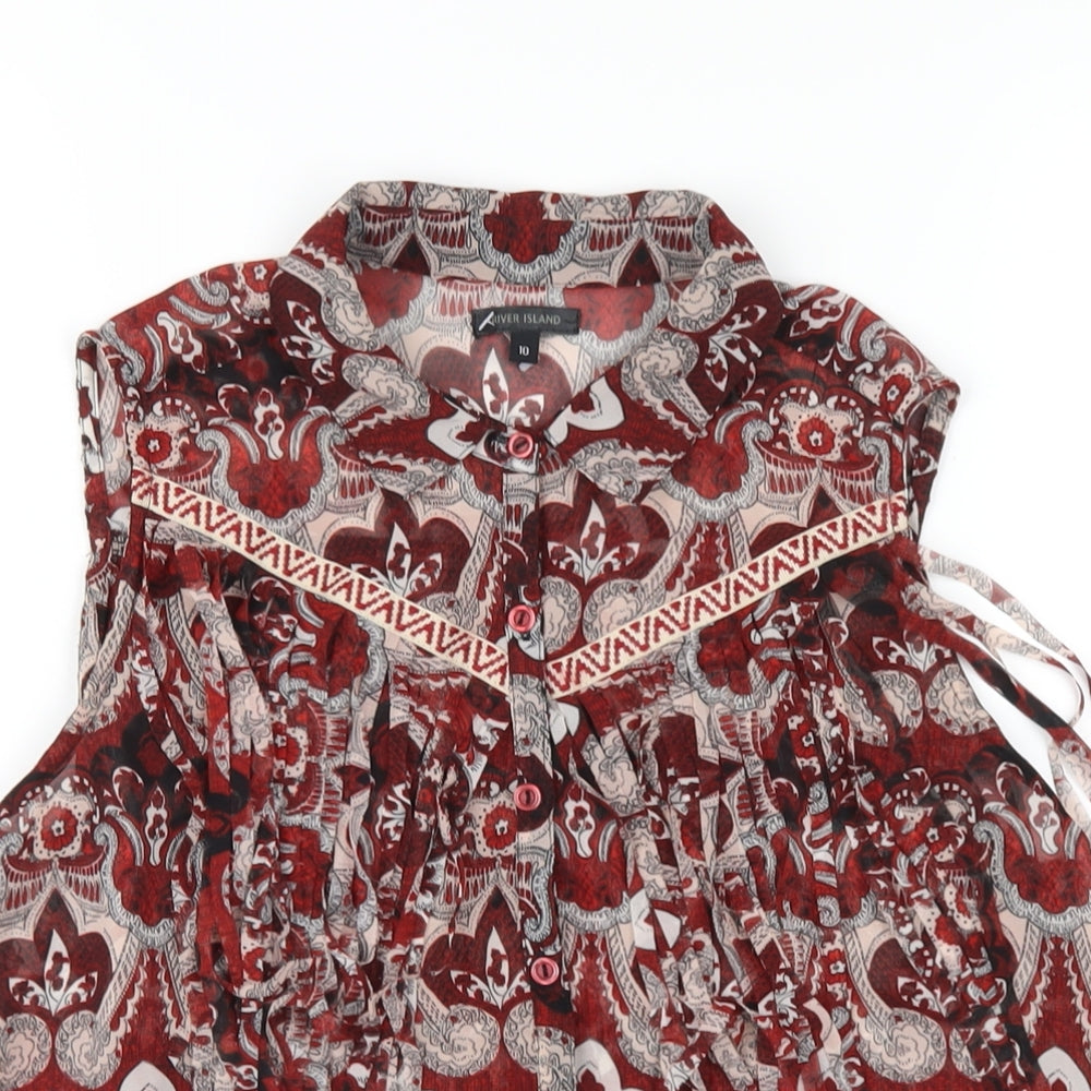 Womens UK Size 10 River Island Red Basic Button-Up