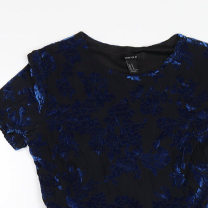 FOREVER 21 Womens Black Floral Polyester A-Line Size M Round Neck Pullover