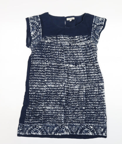 Monsoon Womens Blue Geometric Cotton A-Line Size S Round Neck Button