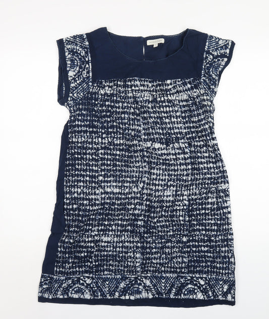 Monsoon Womens Blue Geometric Cotton A-Line Size S Round Neck Button