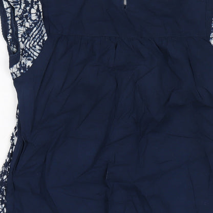 Monsoon Womens Blue Geometric Cotton A-Line Size S Round Neck Button