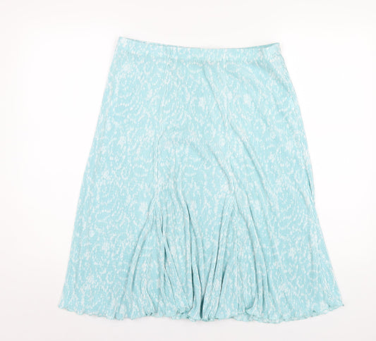 Amber Womens Blue Floral Polyester Pleated Skirt Size 16