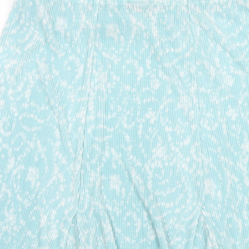 Amber Womens Blue Floral Polyester Pleated Skirt Size 16