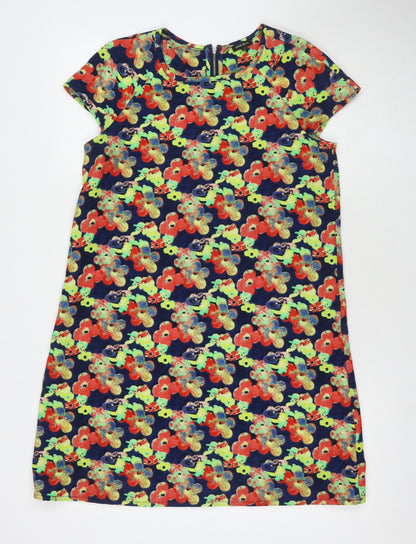 River Island Womens Multicoloured Floral Polyester A-Line Size 10 Round Neck Zip