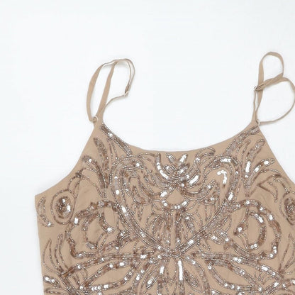 Maya Womens Beige Polyester A-Line Size 10 Round Neck Zip