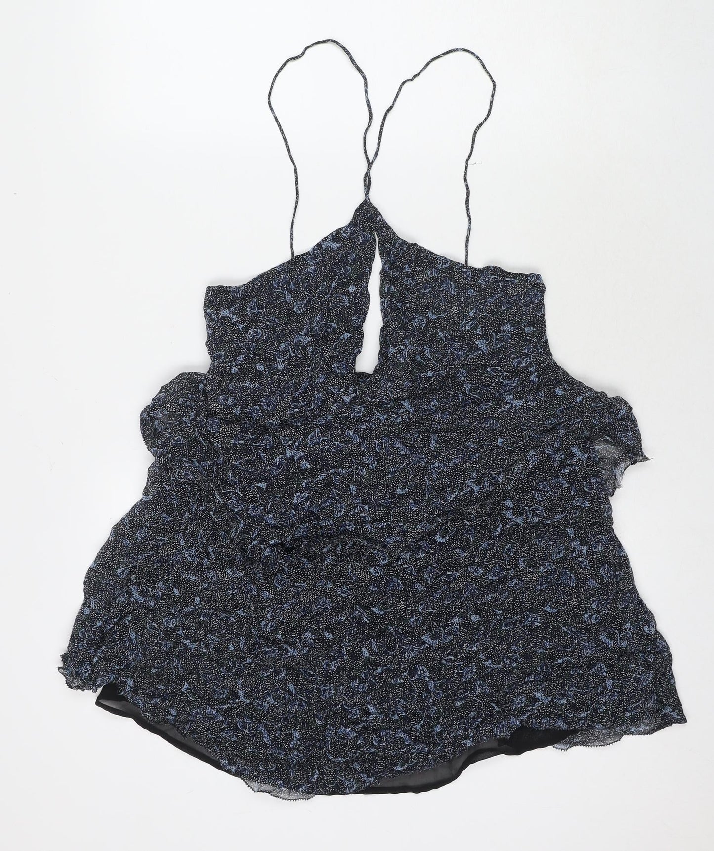 Zara Womens Blue Geometric Viscose Tank Dress Size L Round Neck Pullover