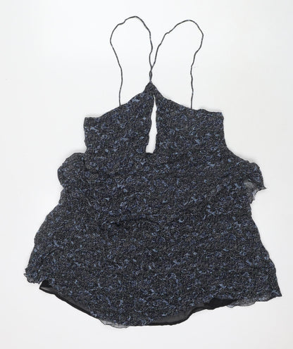 Zara Womens Blue Geometric Viscose Tank Dress Size L Round Neck Pullover