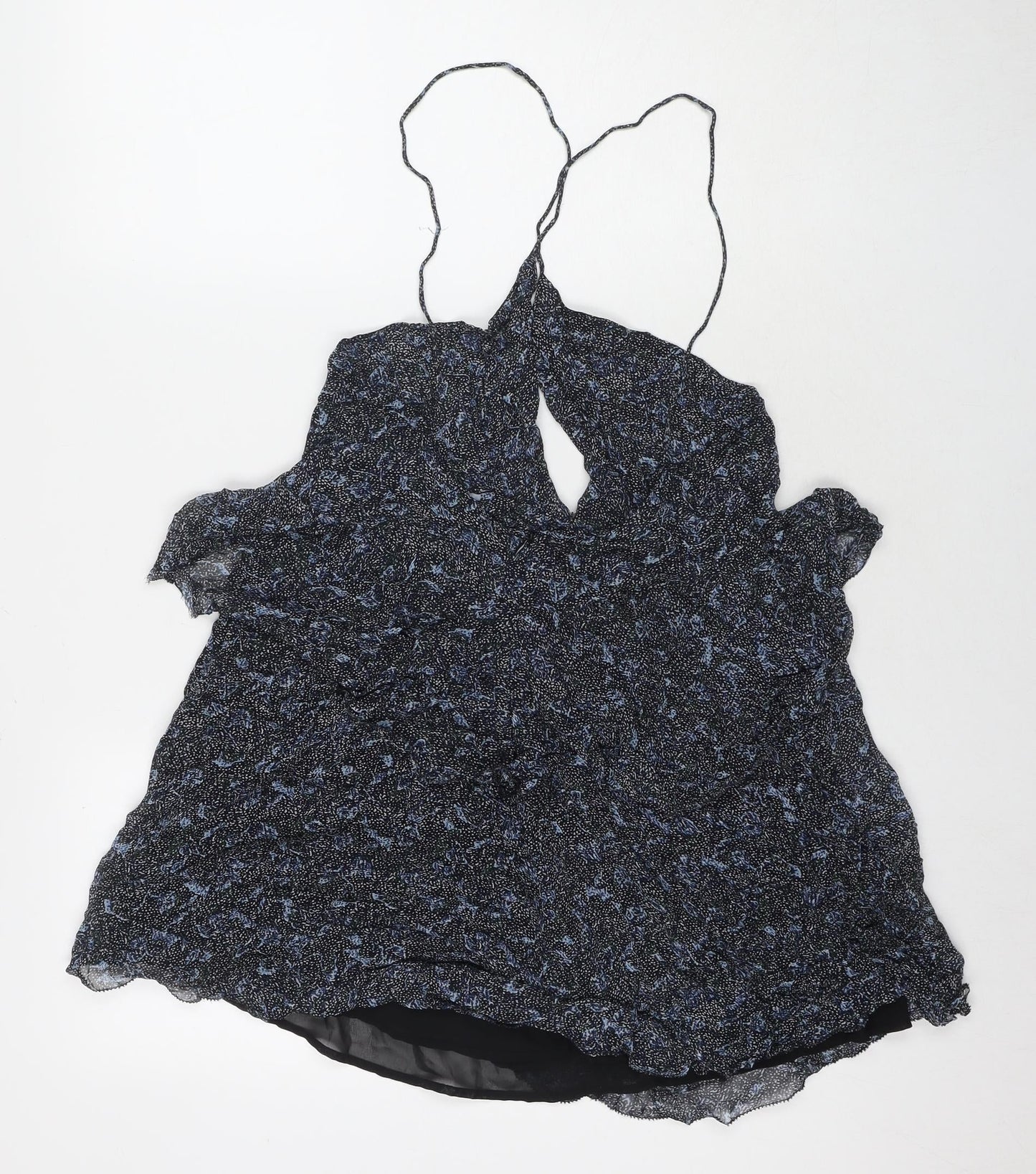 Zara Womens Blue Geometric Viscose Tank Dress Size L Round Neck Pullover