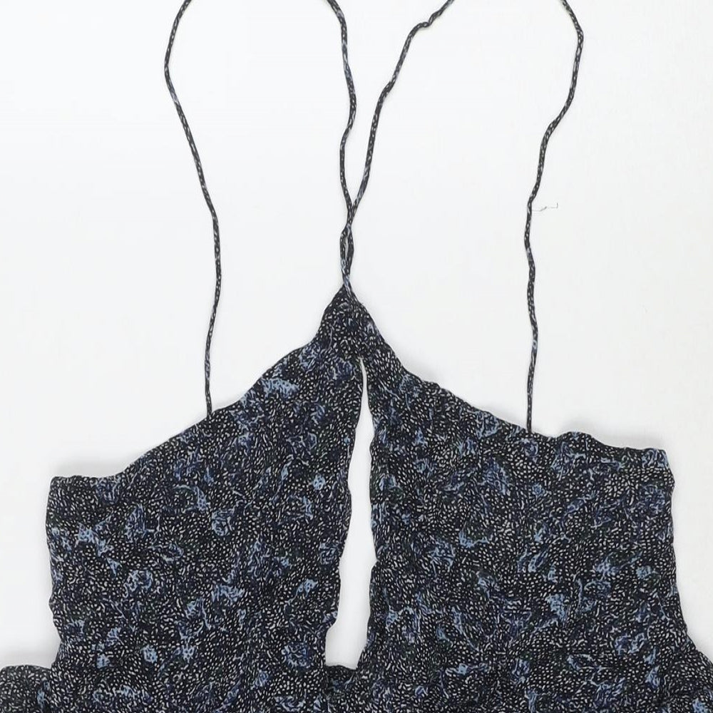 Zara Womens Blue Geometric Viscose Tank Dress Size L Round Neck Pullover