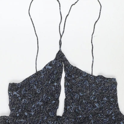 Zara Womens Blue Geometric Viscose Tank Dress Size L Round Neck Pullover