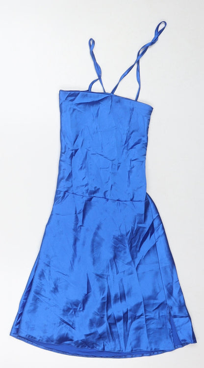First Distraction Womens Blue Polyester Mini Size 10 Square Neck Tie